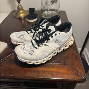 On Running White and Black Tennis Shoes